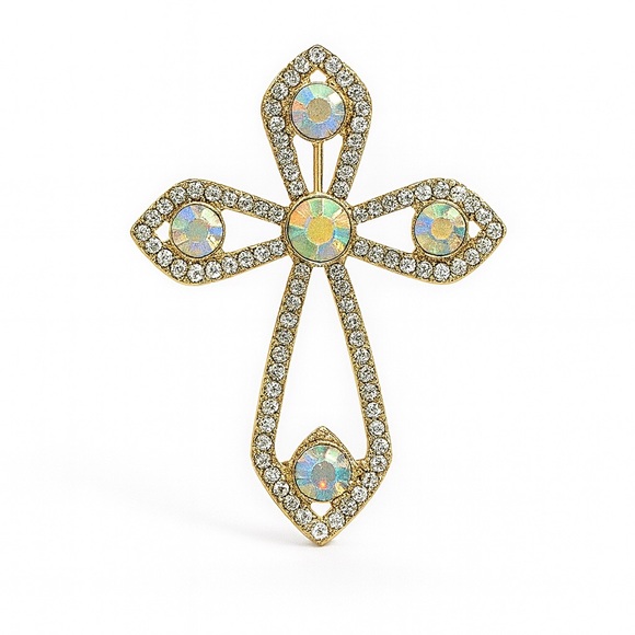 Zara Jewelry - Gold and Crystal Cross Brooch